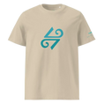 Cargar la imagen en la vista de la galería, Unisex organic cotton t-shirt in desert dust with teal abstract graphic on chest
