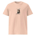 Charger l'image dans la visionneuse de la galerie, Unisex organic cotton t-shirt in peach with cartoon cat golfer and golf bag graphic