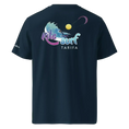 Charger l'image dans la visionneuse de la galerie, Unisex organic cotton navy t-shirt with kitesurfing graphic and 'Kite surf Tarifa' text on back