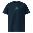 Cargar la imagen en la vista de la galería, Unisex organic cotton T-shirt in French navy with teal geometric logo on chest