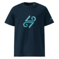 Bild in Galerie-Betrachter laden, Unisex organic cotton t-shirt in French navy with turquoise geometric design on front