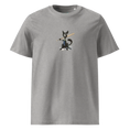 Charger l'image dans la visionneuse de la galerie, Heather grey unisex organic cotton t-shirt with artistic black cat graphic on front