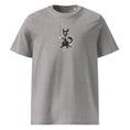 Carregar imagem no visualizador da Galeria, Heather grey unisex organic cotton t-shirt with black cat graphic on front