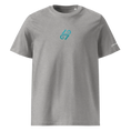 Charger l'image dans la visionneuse de la galerie, Unisex heather grey organic cotton t-shirt with teal logo and short sleeves