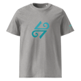 Bild in Galerie-Betrachter laden, Heather grey unisex organic cotton t-shirt with teal geometric logo on front