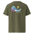 Загрузить изображение в просмотрщик галереи, Khaki unisex organic cotton t-shirt with colorful kitesurf Tarifa graphic on back