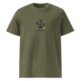 Bild in Galerie-Betrachter laden, Khaki unisex organic cotton t-shirt with cartoon cat holding rifle and 'Kitty Revolution' text
