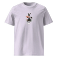 Carregar imagem no visualizador da Galeria, Unisex lavender organic cotton t-shirt with black cat poker graphic and 'All in' text