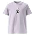 Charger l'image dans la visionneuse de la galerie, Unisex organic cotton lavender t-shirt with cartoon black cat holding a baseball bat graphic