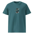 Charger l'image dans la visionneuse de la galerie, Unisex organic cotton t-shirt in teal with cartoon black cat holding baseball bat graphic