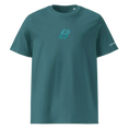 Загрузить изображение в просмотрщик галереи, Teal unisex organic cotton t-shirt with turquoise minimalist chest logo