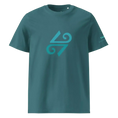 Cargar la imagen en la vista de la galería, Teal unisex organic cotton t-shirt with turquoise abstract graphic on front