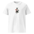 Carregar imagem no visualizador da Galeria, White organic cotton unisex t-shirt with cartoon cat holding poker cards and 'All In' text