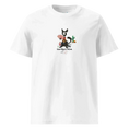 Cargar la imagen en la vista de la galería, Unisex organic cotton white t-shirt with dog and poker graphic, 'Know When to Fold 'em' text