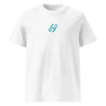 Cargar la imagen en la vista de la galería, Unisex organic cotton white t-shirt with minimalist teal logo on chest