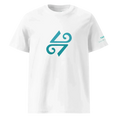 Bild in Galerie-Betrachter laden, Unisex white organic cotton t-shirt with teal abstract logo on the front.