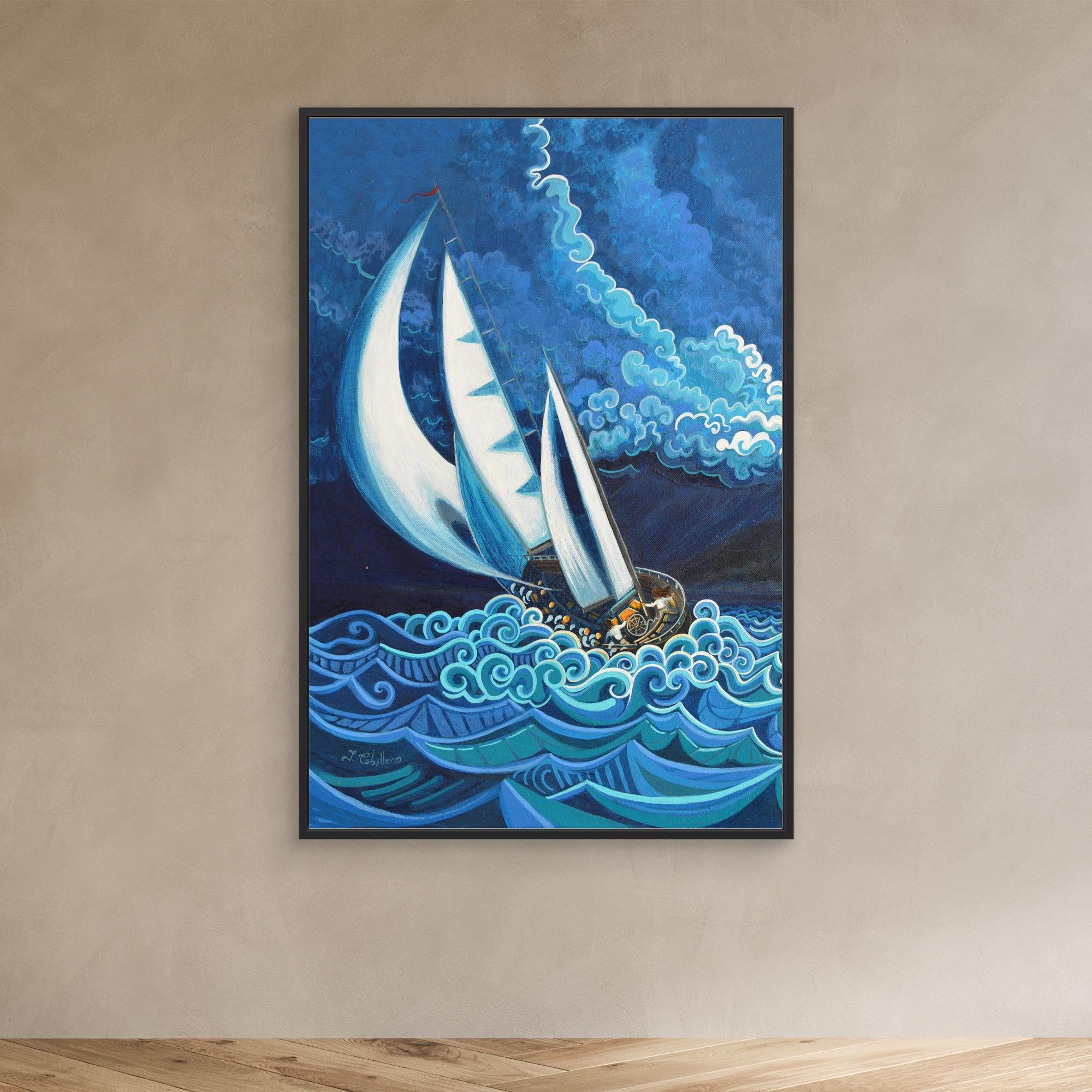 N12- Saling with the storm - Framed Canvas Art Print