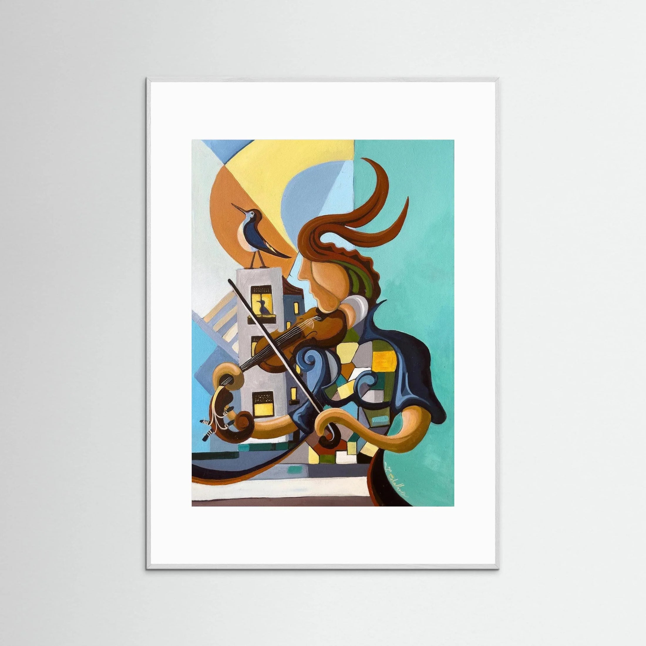 N220 - The Bird and the Violinist - Framed Fine Art Paper Print