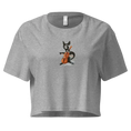 Charger l'image dans la visionneuse de la galerie, Women's gray crop top with cartoon cat playing cello graphic on front