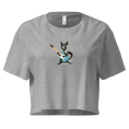 Bild in Galerie-Betrachter laden, Gray women's crop top with cartoon cat playing blue electric guitar graphic