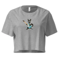 Charger l'image dans la visionneuse de la galerie, Gray women's crop top with cartoon cat playing blue electric guitar graphic