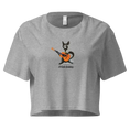 Bild in Galerie-Betrachter laden, Gray women's crop top with cartoon cat playing guitar and text 'El Gato Andaluz' on front
