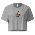 Charger l'image dans la visionneuse de la galerie, Gray women's crop top with cartoon cat playing guitar and text 'El Gato Andaluz' on front