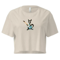 Charger l'image dans la visionneuse de la galerie, Women's beige crop top with cartoon cat playing blue electric guitar graphic