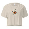 Charger l'image dans la visionneuse de la galerie, Beige women's crop top with cartoon cat playing guitar and 'El Gato Andaluz' text