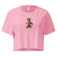 Carregar imagem no visualizador da Galeria, Pink women's crop top with cartoon cat playing cello graphic on front