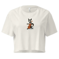Carregar imagem no visualizador da Galeria, Ecru women's crop top with cartoon cat playing cello graphic on front