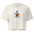 Charger l'image dans la visionneuse de la galerie, Ecru women's crop top with cartoon cat playing guitar and 'El Gato Andaluz' text