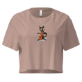 Carregar imagem no visualizador da Galeria, Women's hazy pink crop top with a cute cat playing cello graphic on the front