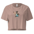 Charger l'image dans la visionneuse de la galerie, women's hazy pink crop top with abstract cat playing electric guitar graphic