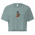 Carregar imagem no visualizador da Galeria, Women's light blue crop top with cartoon black cat playing cello graphic