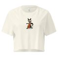 Charger l'image dans la visionneuse de la galerie, Natural women’s crop top with cartoon cat playing cello graphic on front