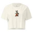 Carregar imagem no visualizador da Galeria, Natural women’s crop top with cartoon cat playing cello graphic on front