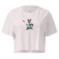 Bild in Galerie-Betrachter laden, Women's orchid crop top with cartoon cat playing blue electric guitar graphic