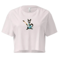 Charger l'image dans la visionneuse de la galerie, Women's orchid crop top with cartoon cat playing blue electric guitar graphic