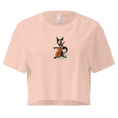 Charger l'image dans la visionneuse de la galerie, pale pink women's crop top with cartoon black cat playing cello print on front