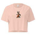 Carregar imagem no visualizador da Galeria, pale pink women's crop top with cartoon black cat playing cello print on front