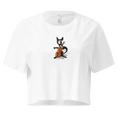 Charger l'image dans la visionneuse de la galerie, White women's crop top with cartoon cat playing cello graphic