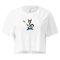 Bild in Galerie-Betrachter laden, White women's crop top with cartoon cat playing blue guitar graphic