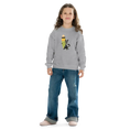 Charger l'image dans la visionneuse de la galerie, Girl in sport grey youth crew neck sweatshirt with pencil and cat graphic, blue jeans, pink shoes