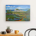 Cargar la imagen en la vista de la galería, Colorful landscape painting of Pillars of Hercules on wall above wooden table with mugs