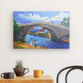 Charger l'image dans la visionneuse de la galerie, Colorful Roman stone bridge canvas art with river, trees, and people in rural landscape