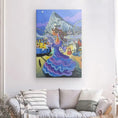Load image into Gallery viewer, Colorful canvas art of a flamenco dancer at a night fair, mountains and ferris wheel in background