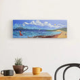 Bild in Galerie-Betrachter laden, Colorful Valdevaqueros Tarifa beach canvas art with waves and kites on a white wall.
