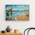 Charger l'image dans la visionneuse de la galerie, Alcaidesa beach canvas art with abstract couple and colorful waves hanging above table decor