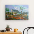 Charger l'image dans la visionneuse de la galerie, Colorful canvas art of Andalusian landscape with cottage, mountains, trees, and sea on wall
